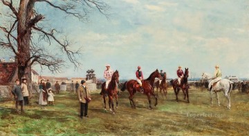  Heywood Oil Painting - The start of the Catterick Steeplechase Heywood Hardy horse riding